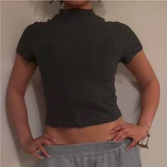 Tops - grey mock neck crop top <3